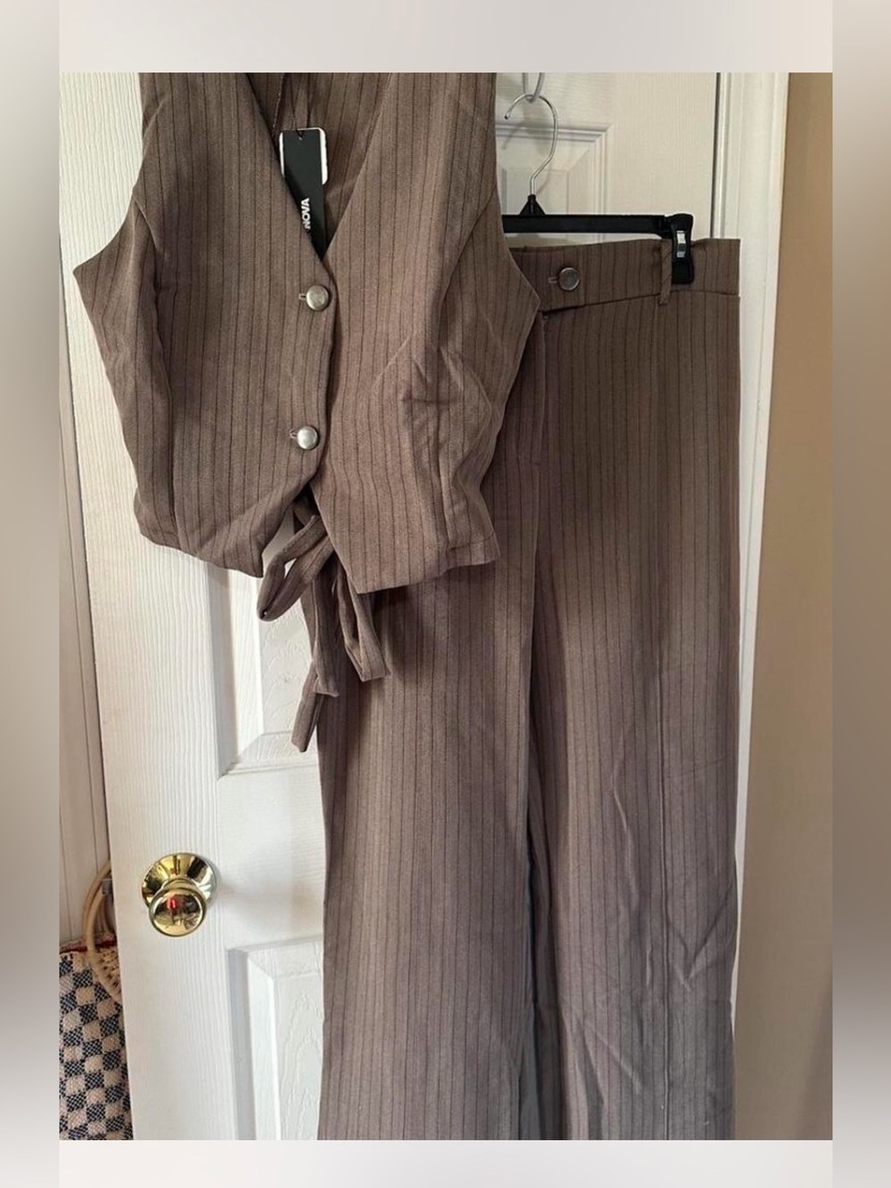 Fashion Nova Brown Pinstripe Wide-Leg Pants